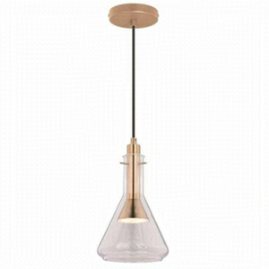 Vaxcel Bunsen Mini Pendant 1-Light LED Natural Brass Clear‎ Glass Shade (P0286)